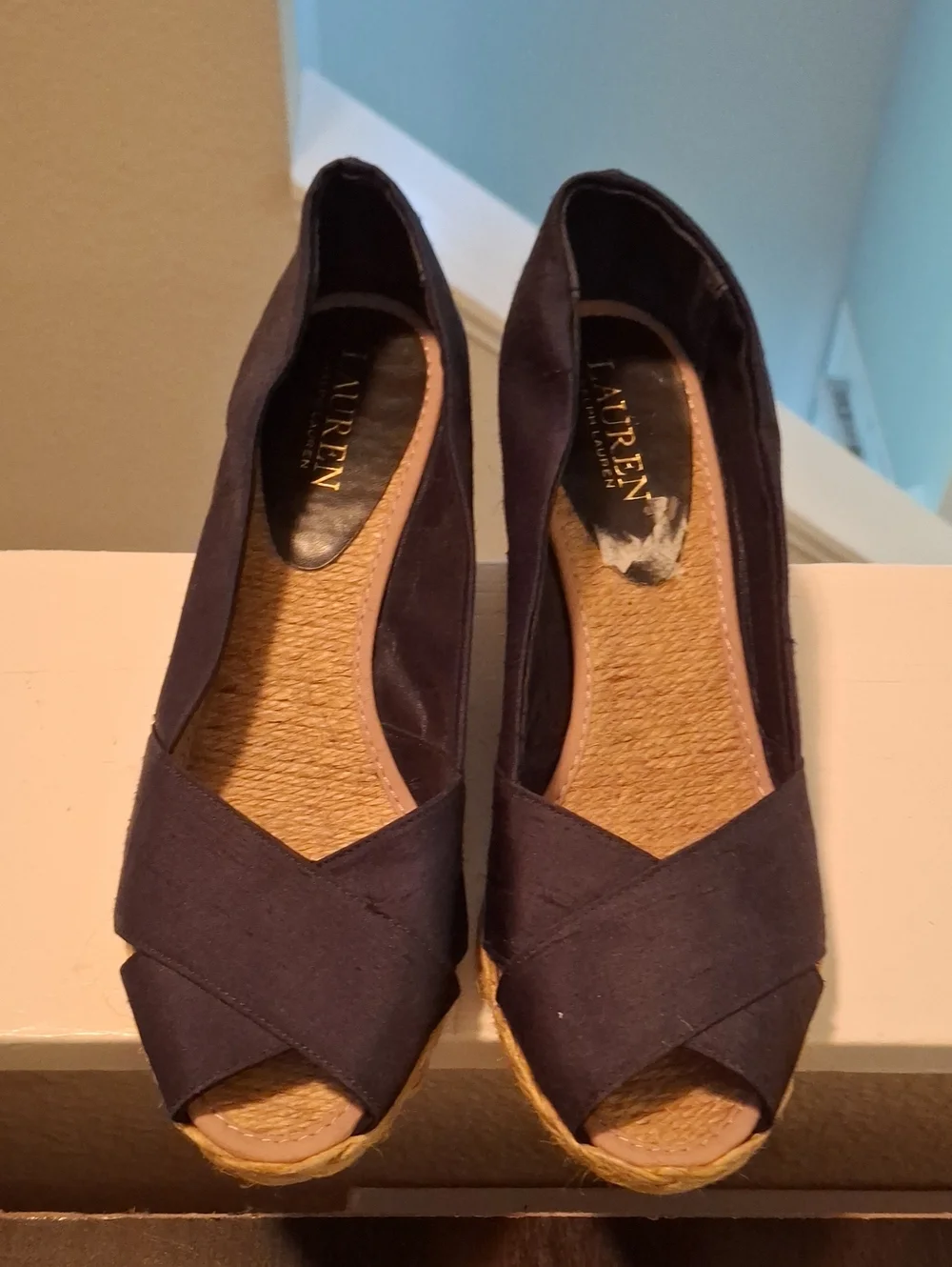 Ralph Lauren Navy Crisscross Espadrille Wedges